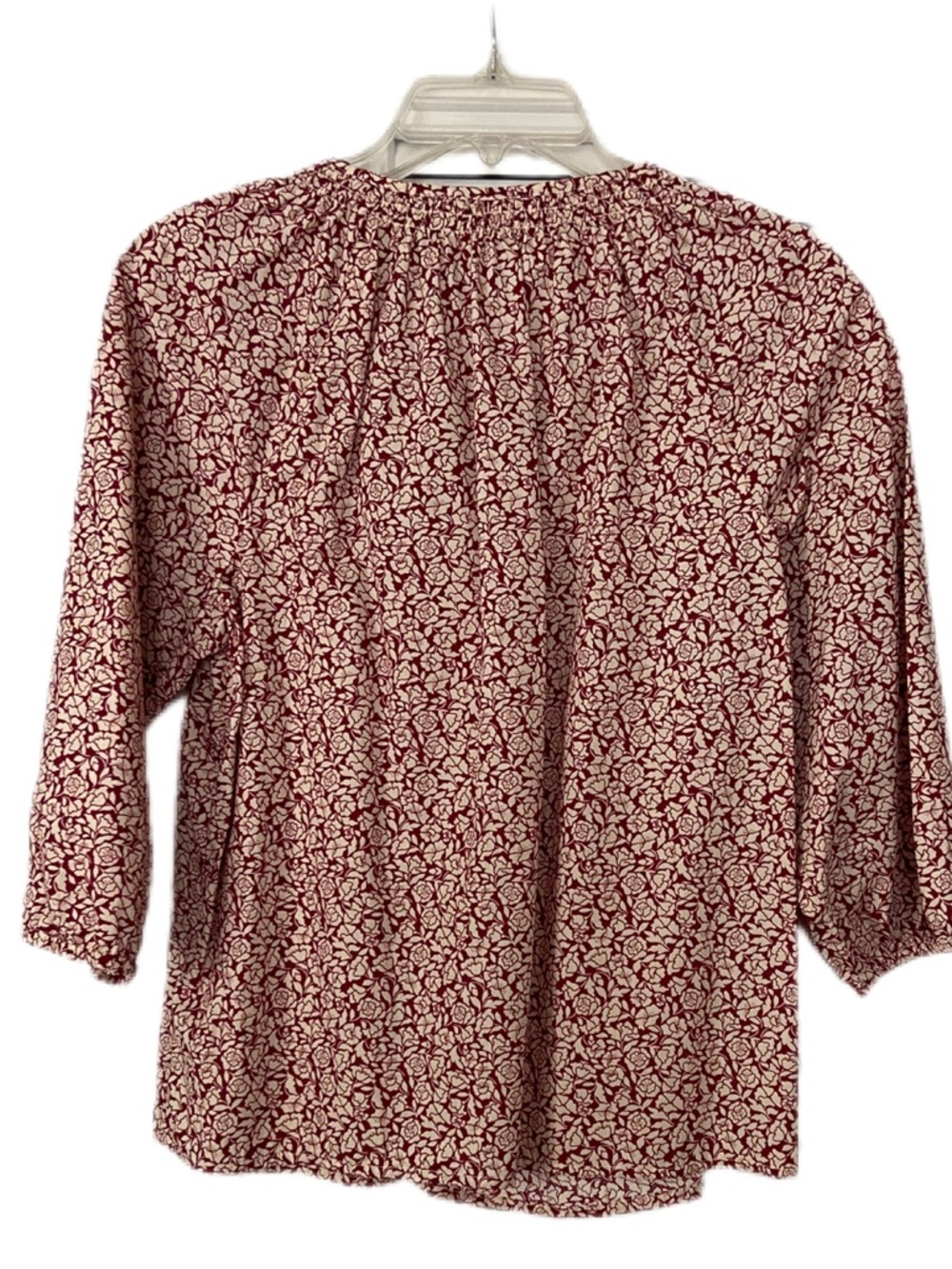 Time and Tru Burgundy and Cream Floral 3/4 Sleeve Peasant Blouse Size Medium - Picture 3 of 15